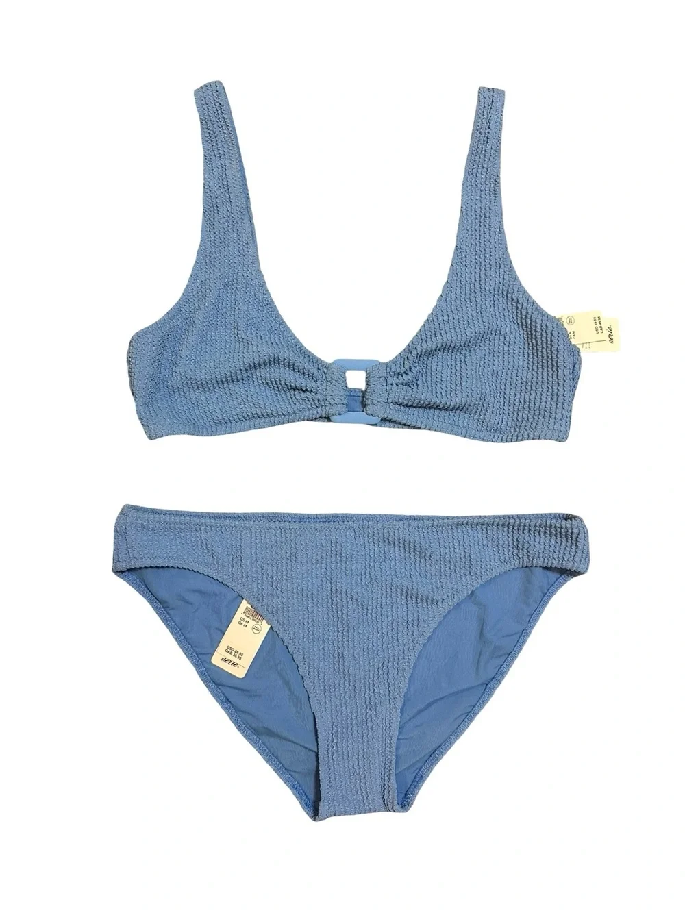 Aerie Blue Textured Bikini Set Size Medium